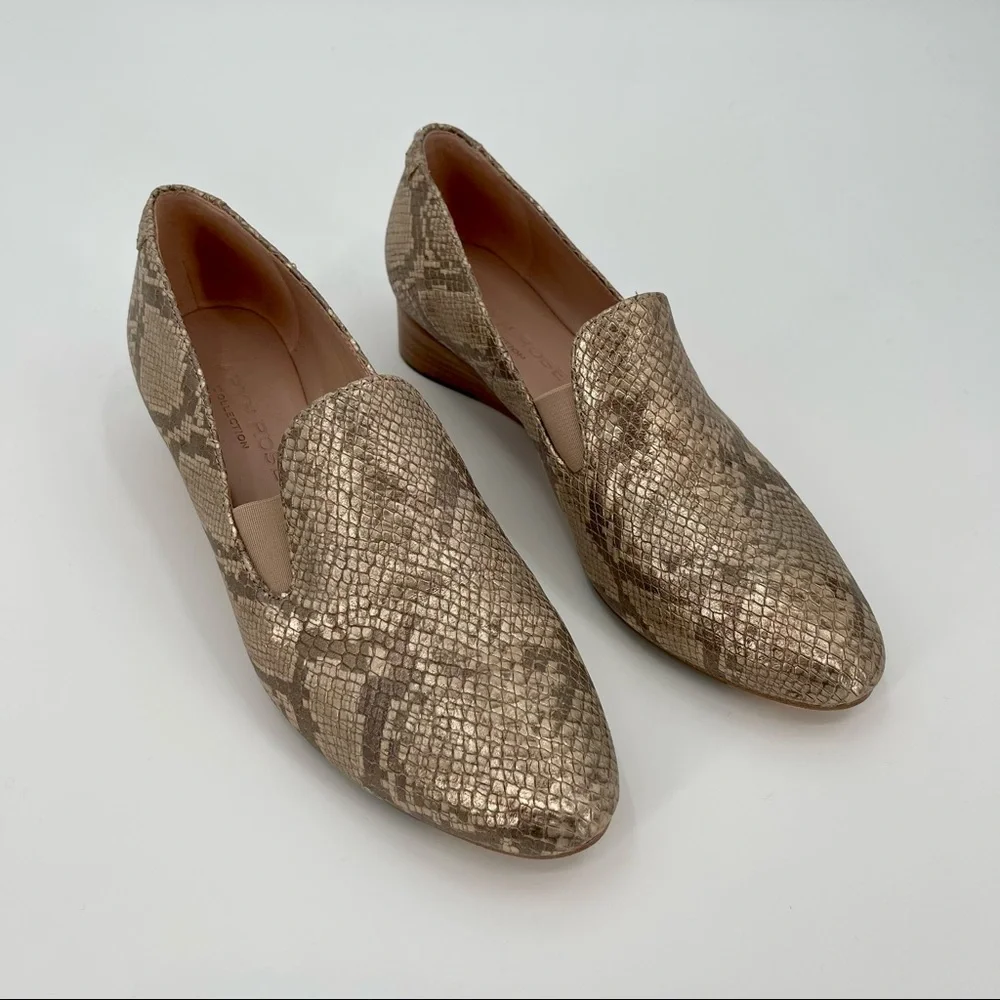 Taryn Rose Claudia Snake Wedge Slip-Ons in‎ Soft Gold Size 8.5 Metallic Neutrals